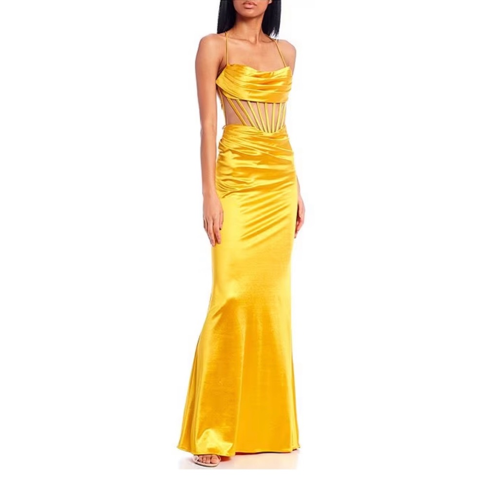 GB Cowl Neck Mesh Corset Gown